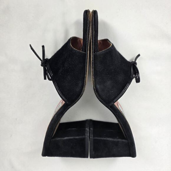 CHARLES DAVID BLACK SUEDE OPEN-TOE SANDALS – BOW DETAIL – MADE IN ITALY – SIZE 6 - Picture 15 of 16